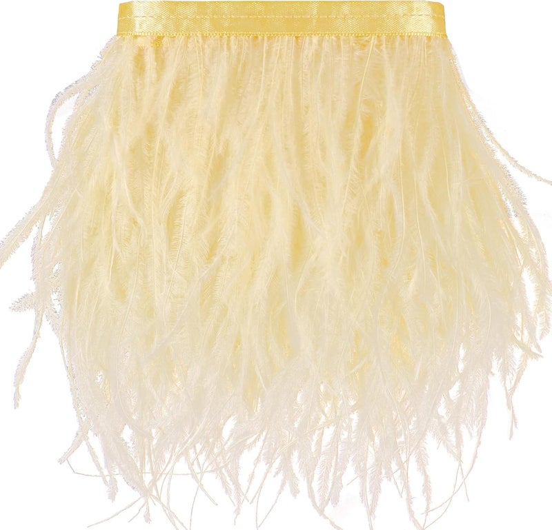 whitefeather 2 Yards 4-6inch Dyed Ostrich Feathers Trim Fringe for DIY Dress Sewing Crafts Ostrich Feathers Costumes Decoration (Light Yellow) - Image 1